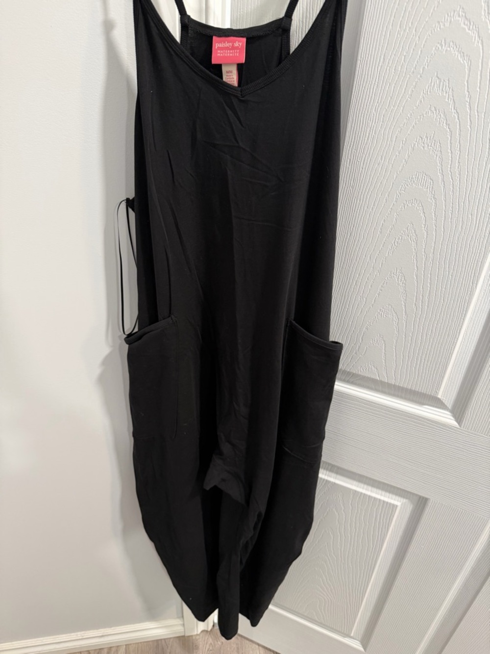 Paisley Sky Black Maternity Romper with Pink Label